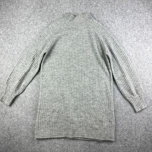 Olivia Grey Mini Sweater Tunic Dress Womens M Gray Knit Bishop Sleeve Mock Neck*